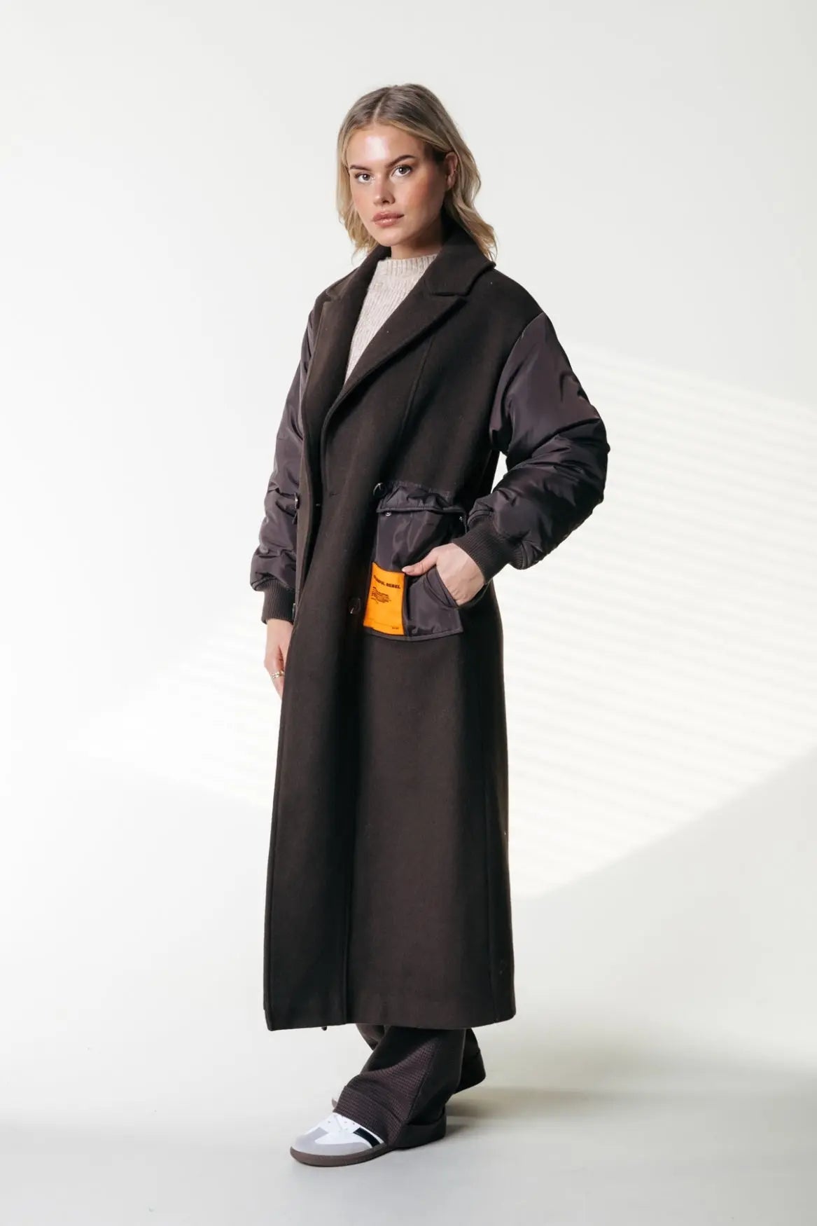 Ada Contrast Wool Long Coat Colourful Rebel