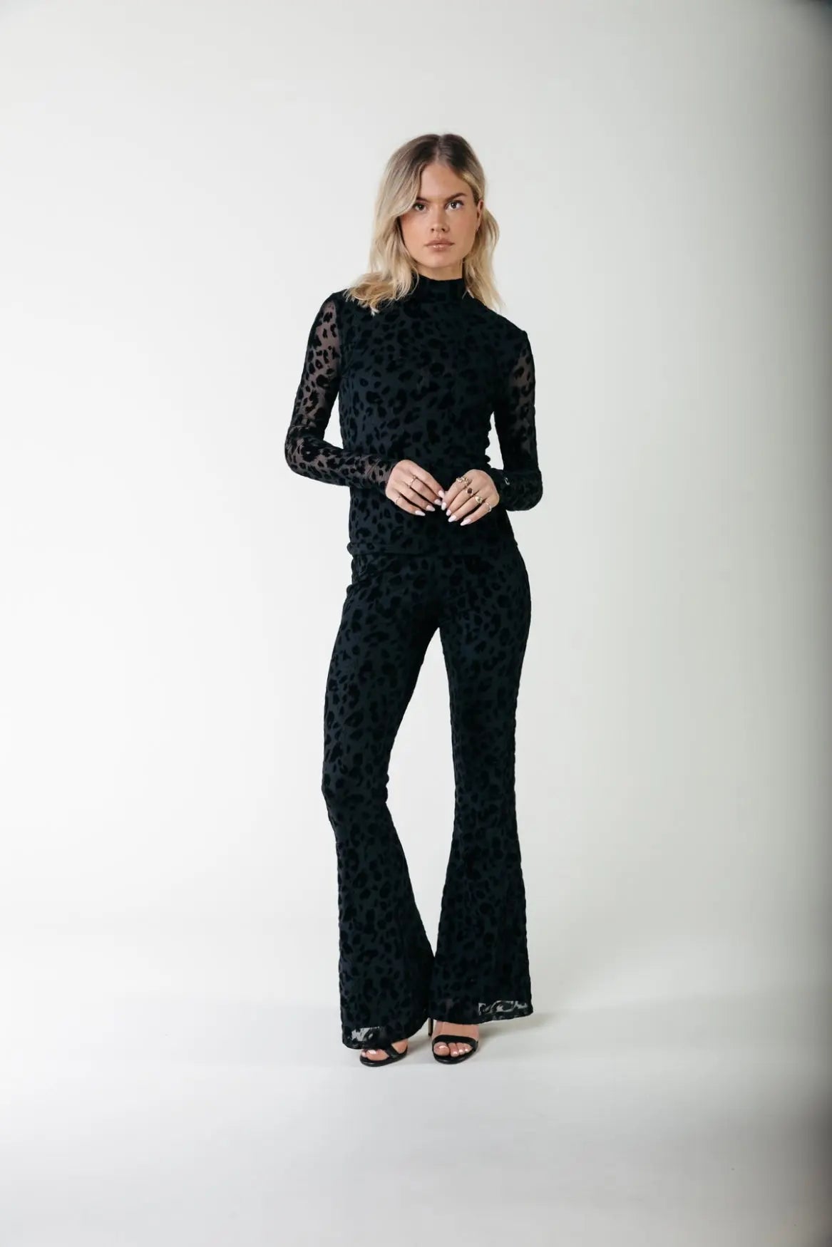 Leopard Flock Mesh Extra Flare Pants Colourful Rebel