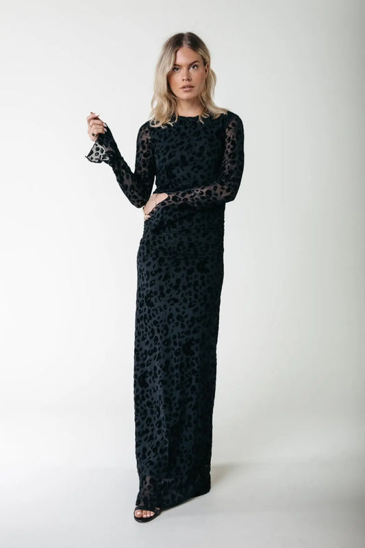 Maude Leopard Flock Mesh Maxi Dress LS Colourful Rebel