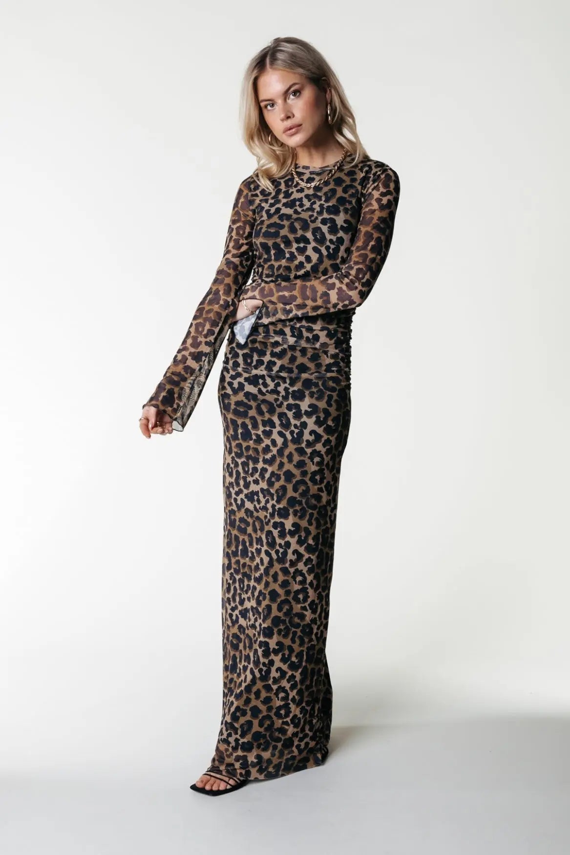 Maude Leopard Mesh Maxi Dress LS Colourful Rebel