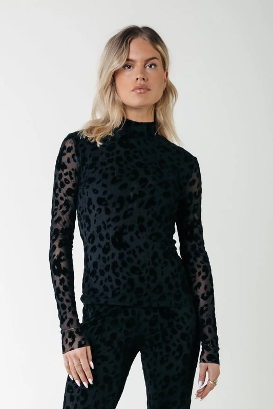 Neyo Leopard Flock Mesh Turtleneck Top Colourful Rebel