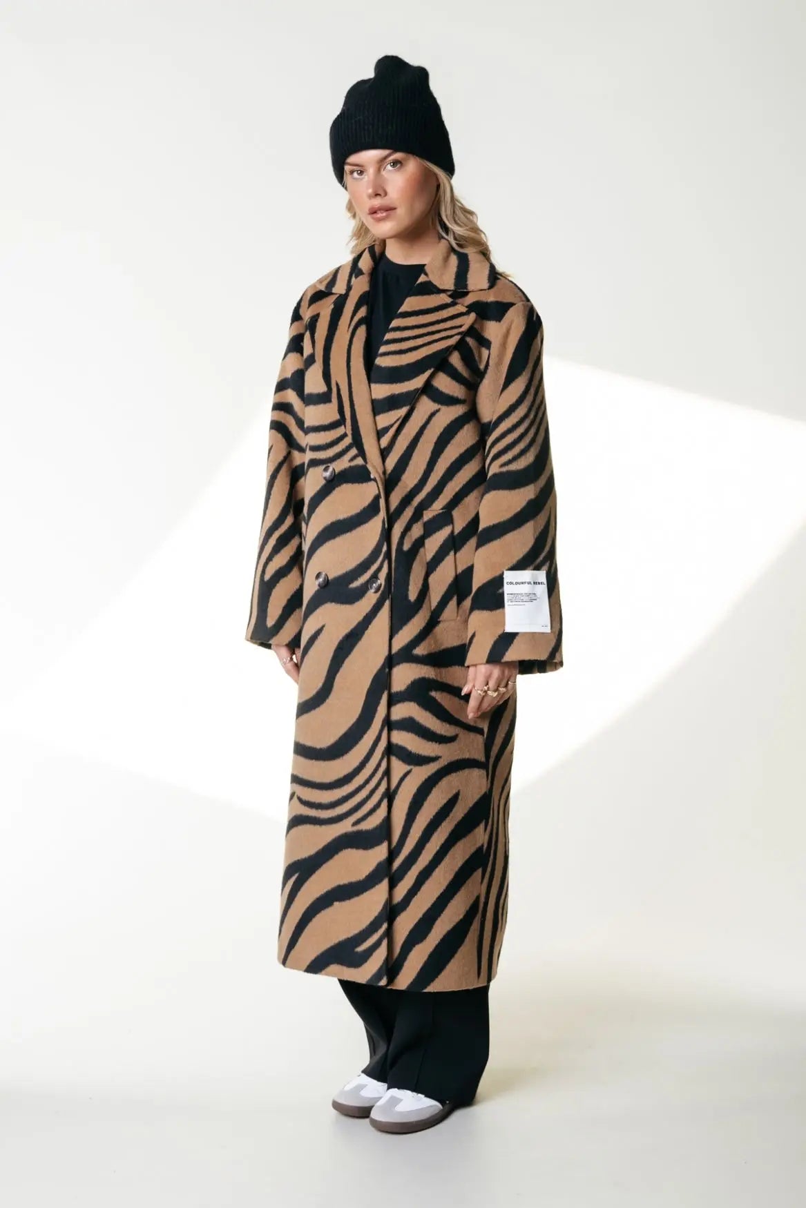 Zania Zebra Double Breasted Wool Long Coat Colourful Rebel