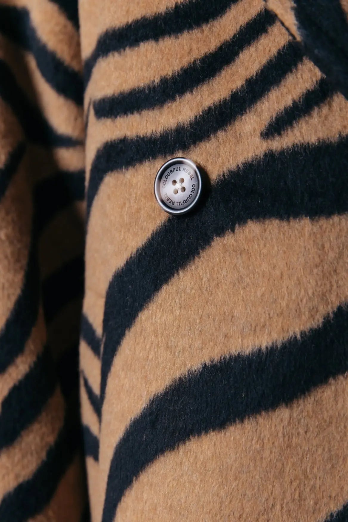 Zania Zebra Double Breasted Wool Long Coat Colourful Rebel