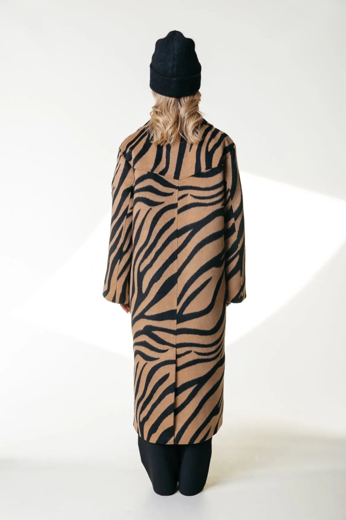 Zania Zebra Double Breasted Wool Long Coat Colourful Rebel