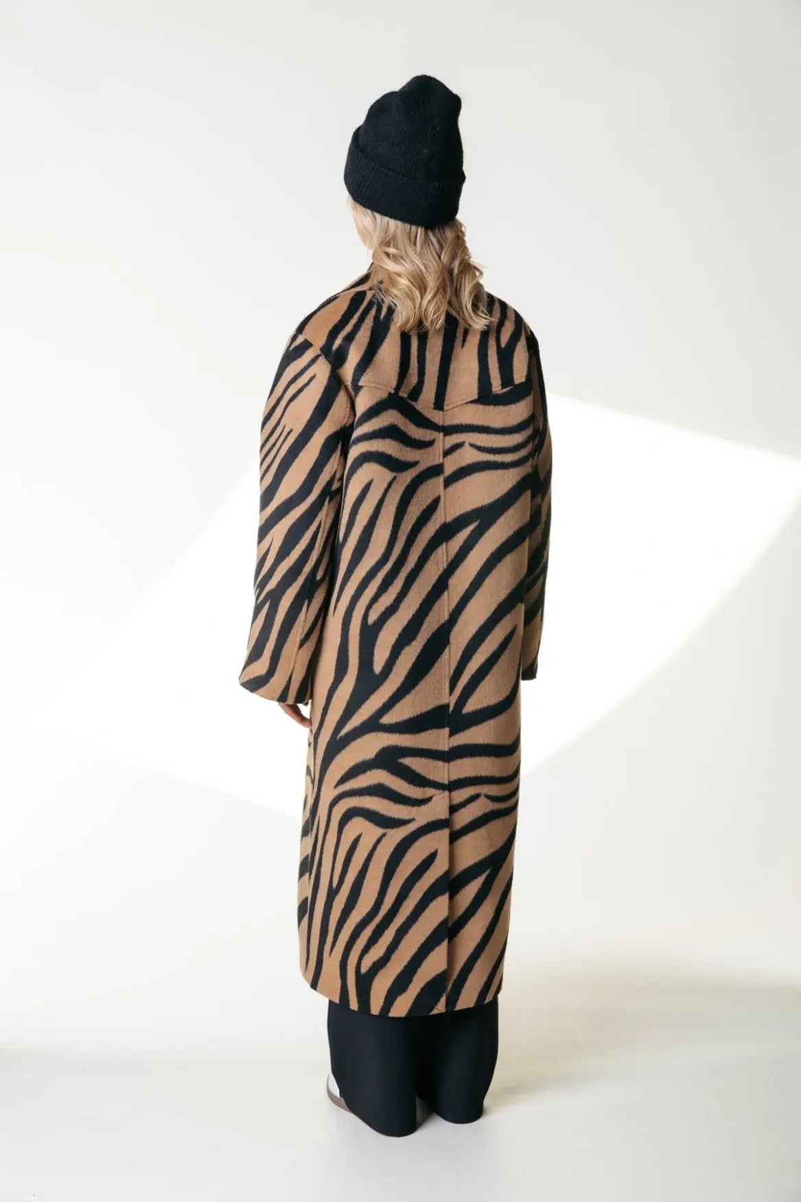 Zania Zebra Double Breasted Wool Long Coat Colourful Rebel