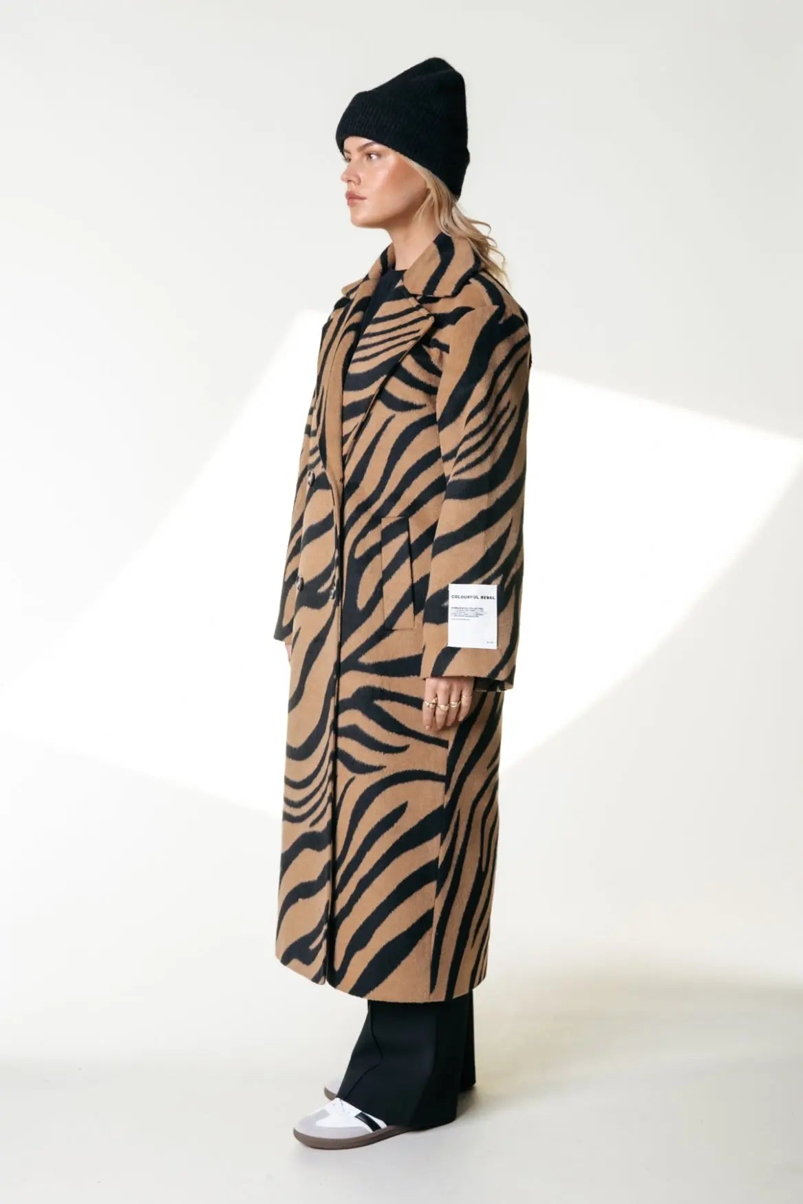 Zania Zebra Double Breasted Wool Long Coat Colourful Rebel