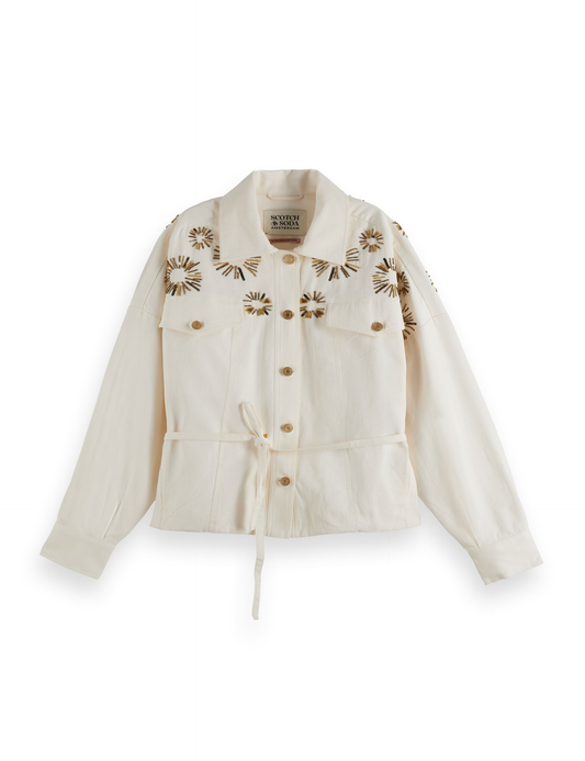 Embellished belted cotton trucker jacket Scotch & Soda